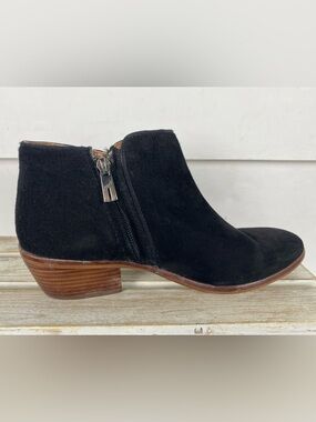 Sam Edelman Petty ankle boots black suede side zip stacked block heel 8.5M